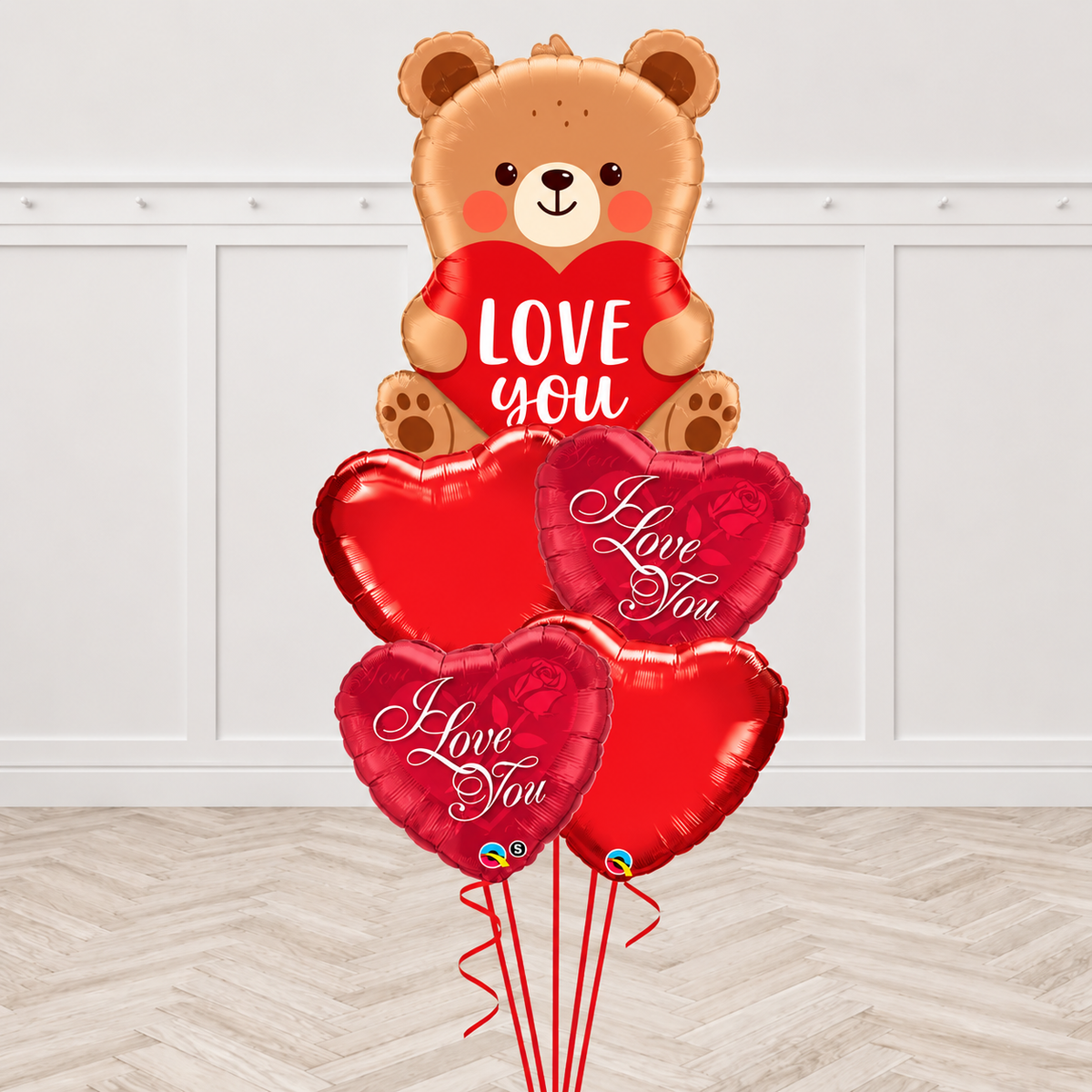 Teddy Bear and Hearts Love You Balloon Bouquet