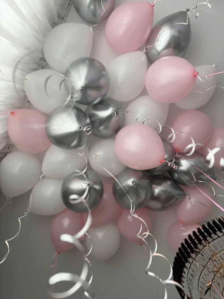White, pink & Chrome silver Balloon  Ceiling
