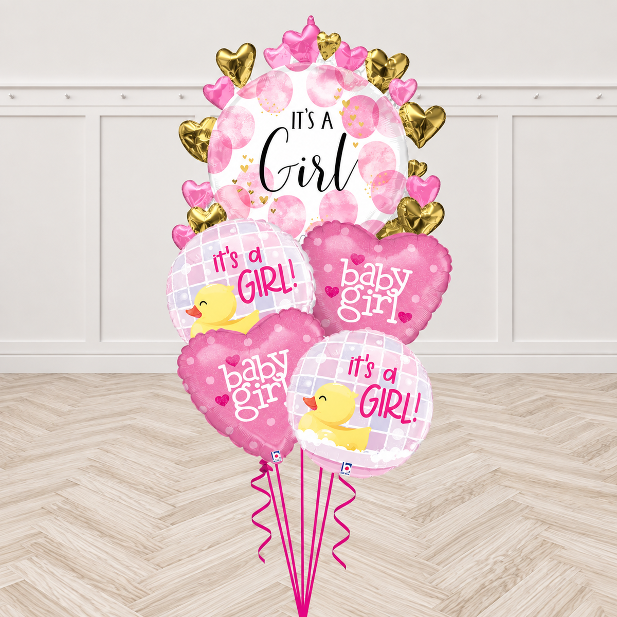 It's a Girl Duck and Heart Balloon Bouquet
