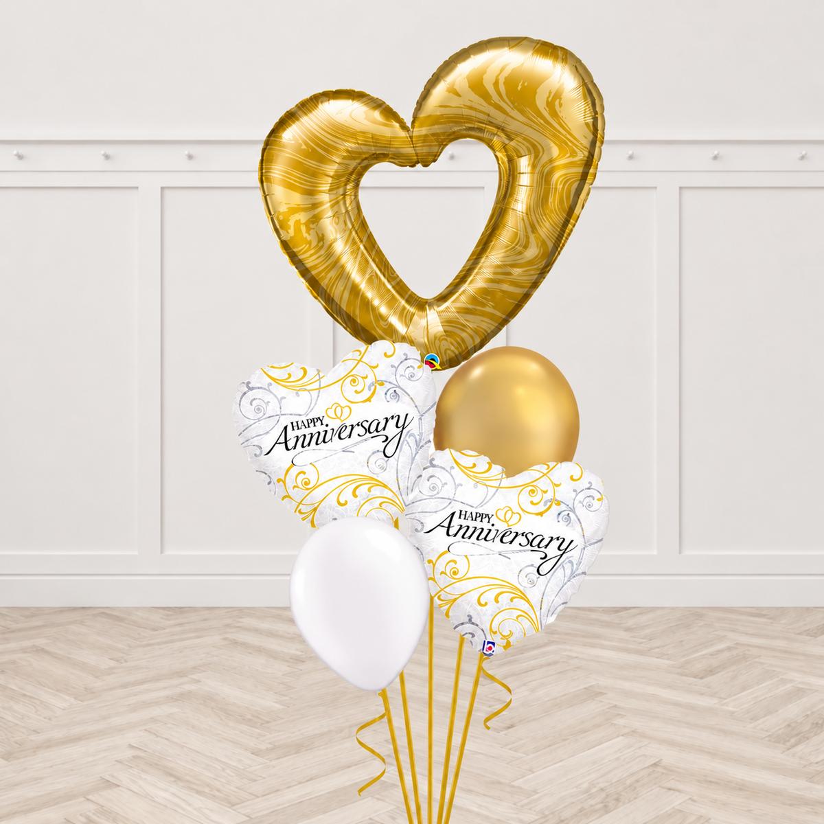 Gold Heart Happy Anniversary Balloon Bouquet