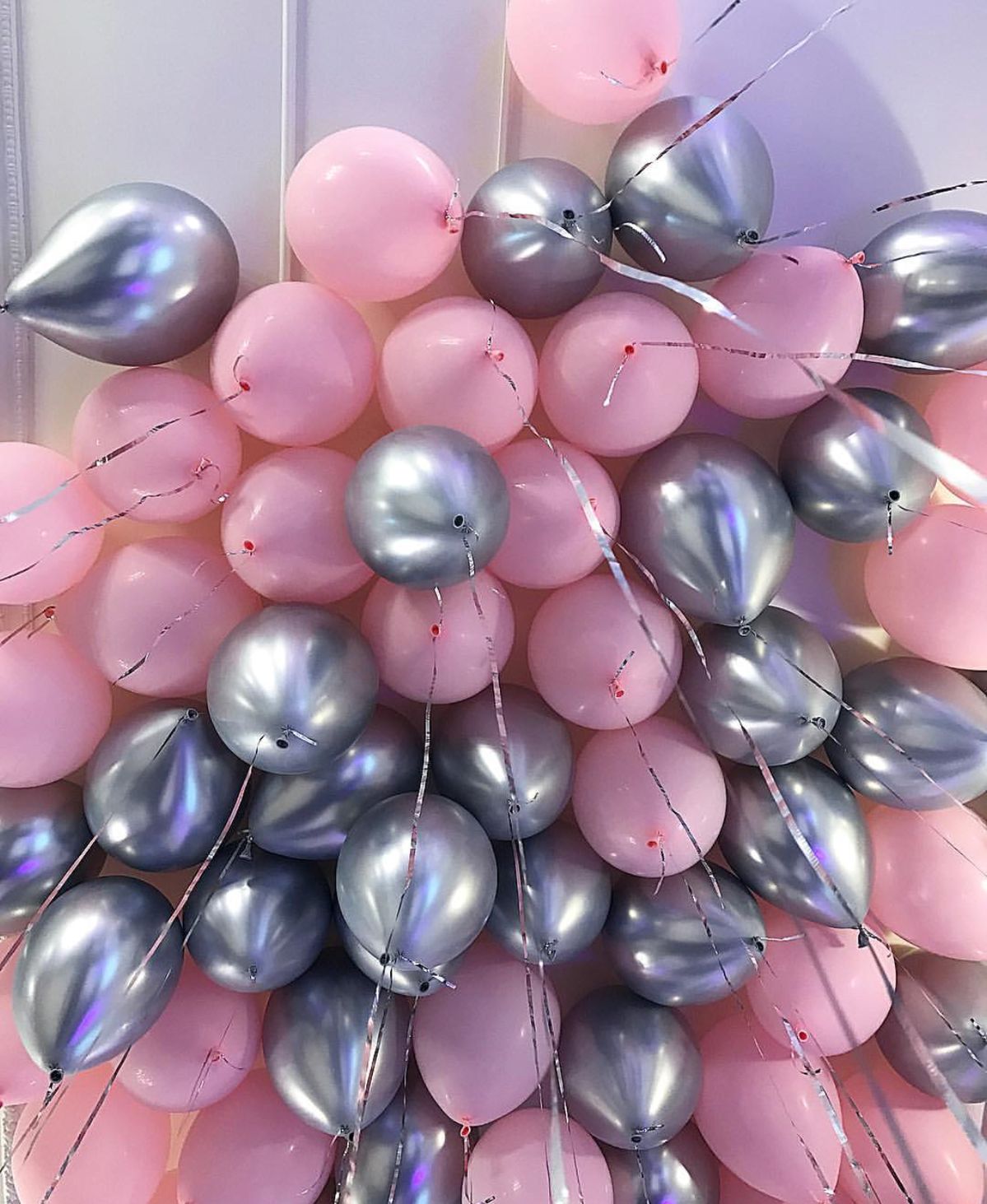 Pink & Chrome Silver Balloons For Ceiling