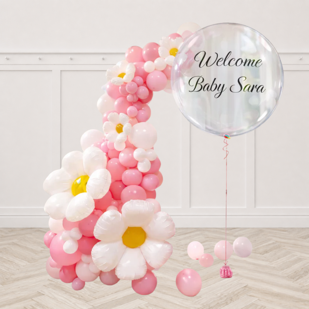 Custom Text Daisy Organic Classic Design Balloon Semi Arc Balloon Arrangement Pre-Order 1 Day in Advance