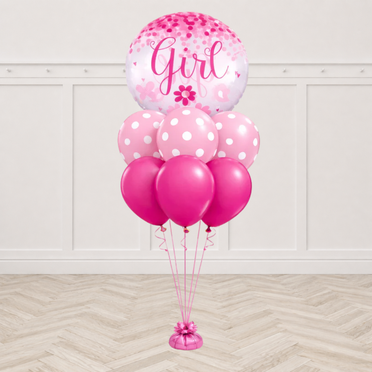 Jumbo Baby Girl Confetti Pink Polka Balloon Bouquet