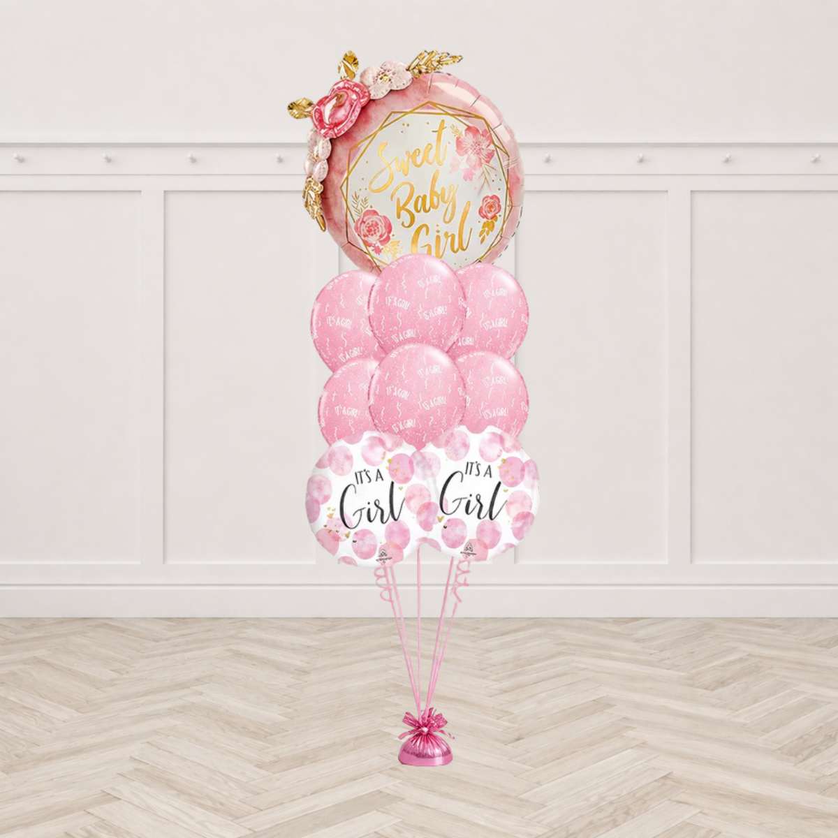 Baby Girl Floral Geo Blue Water Color Balloon Bouquet