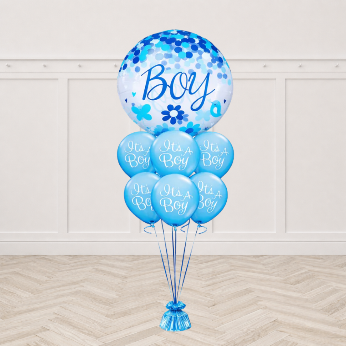 Jumbo Baby Boy Confetti Classy Script Balloon Bouquet