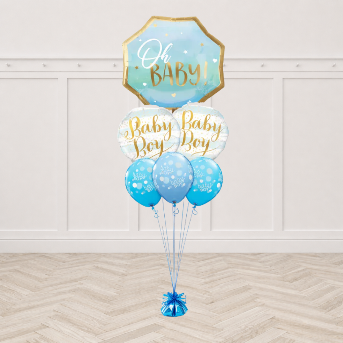 Blue Baby Boy Stripe Big Polka Balloon Bouquet
