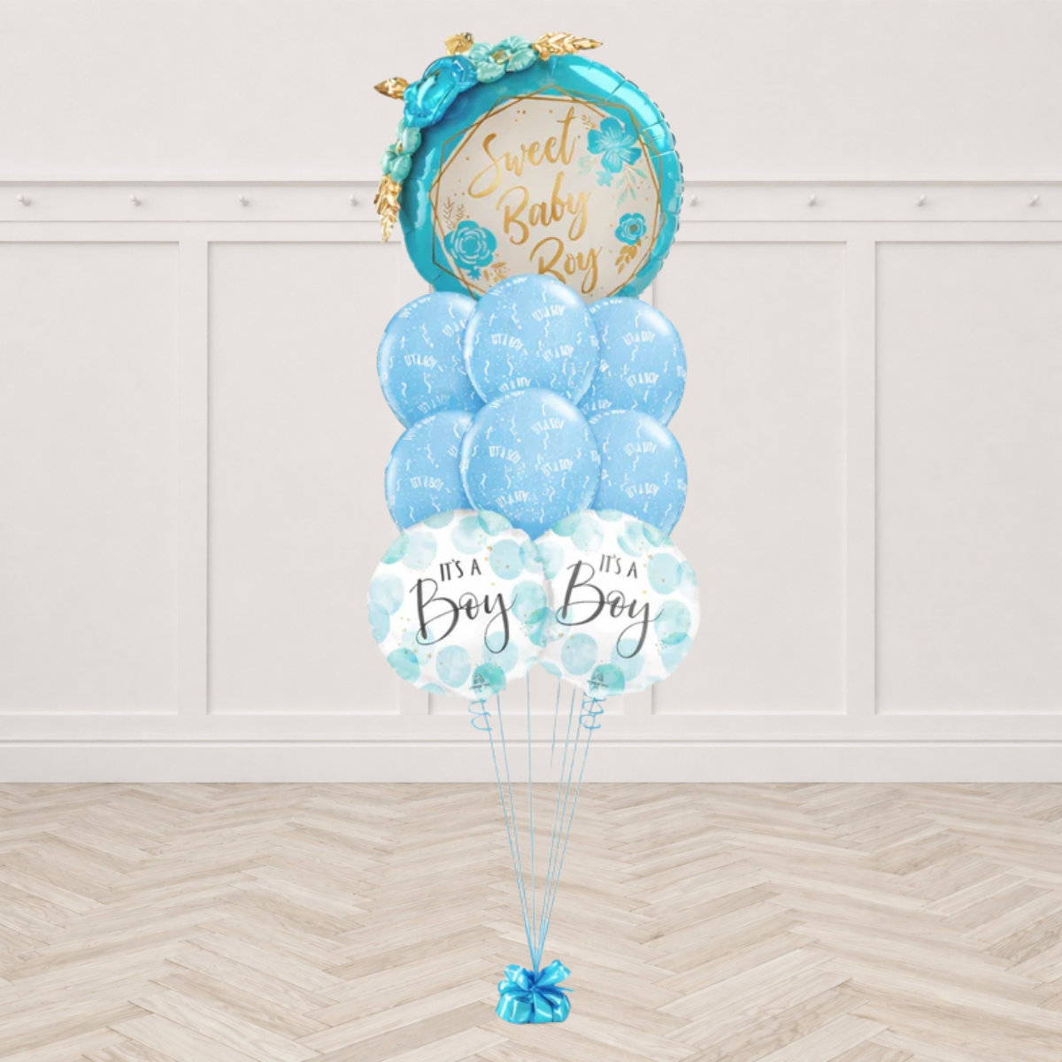 Baby Boy Floral Geo Blue Water Color Balloon Bouquet