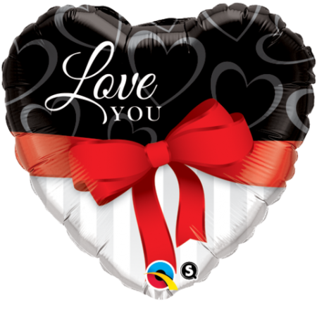 18" Heart Love You Red Ribbon