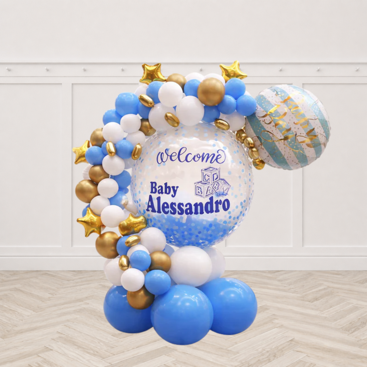 Baby Boy Custom Text Balloon Arrangement