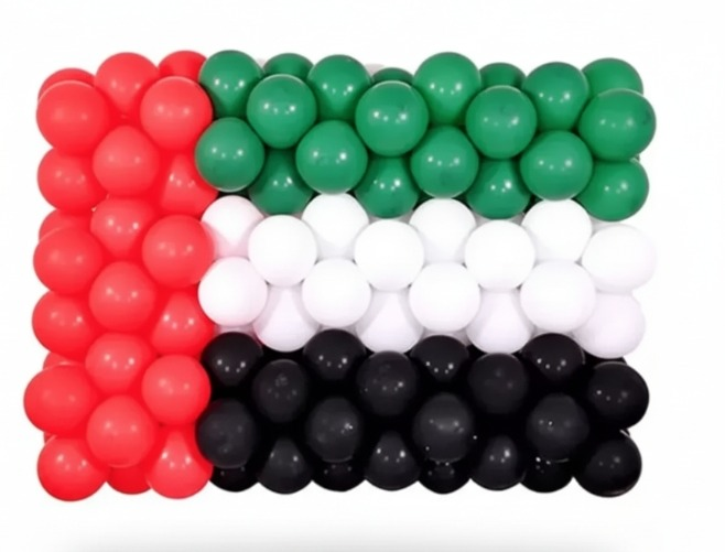 UAE flag made from red green white and black latex balloons