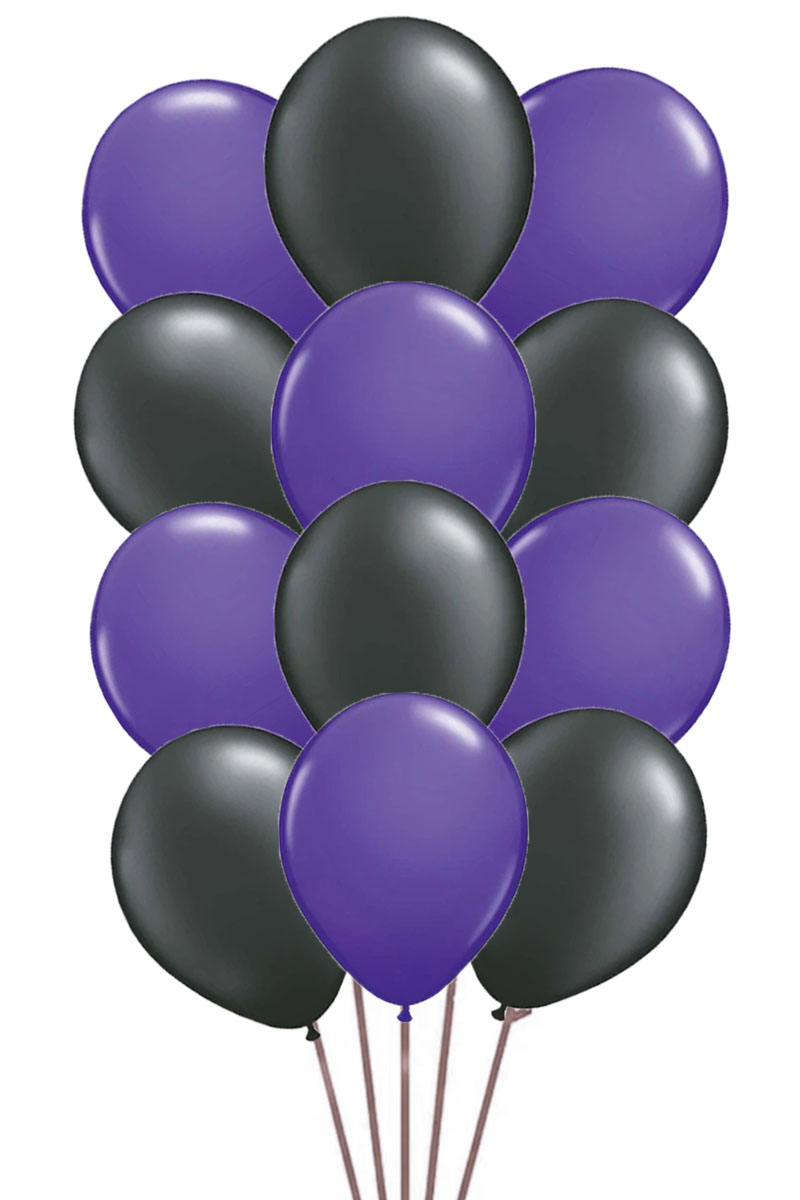 Bouquet of 12 black and purple latex balloons