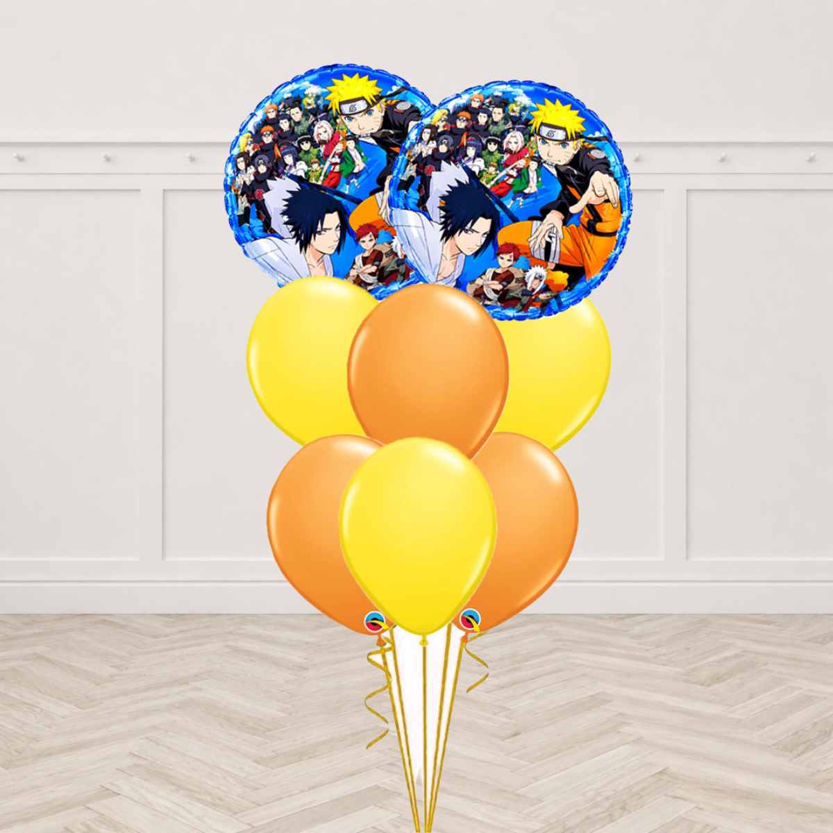 Naruto foil balloons with yellow and orange latex balloons
