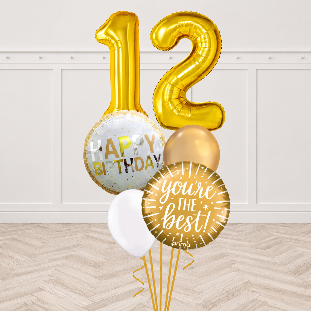 Any Number Gold Happy Birthday Balloon Bouquet