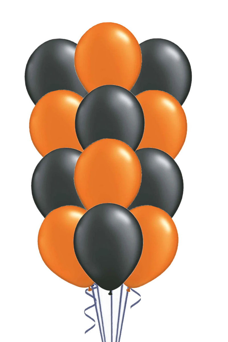 Halloween balloon bouquet of twelve orange and black latex balloons