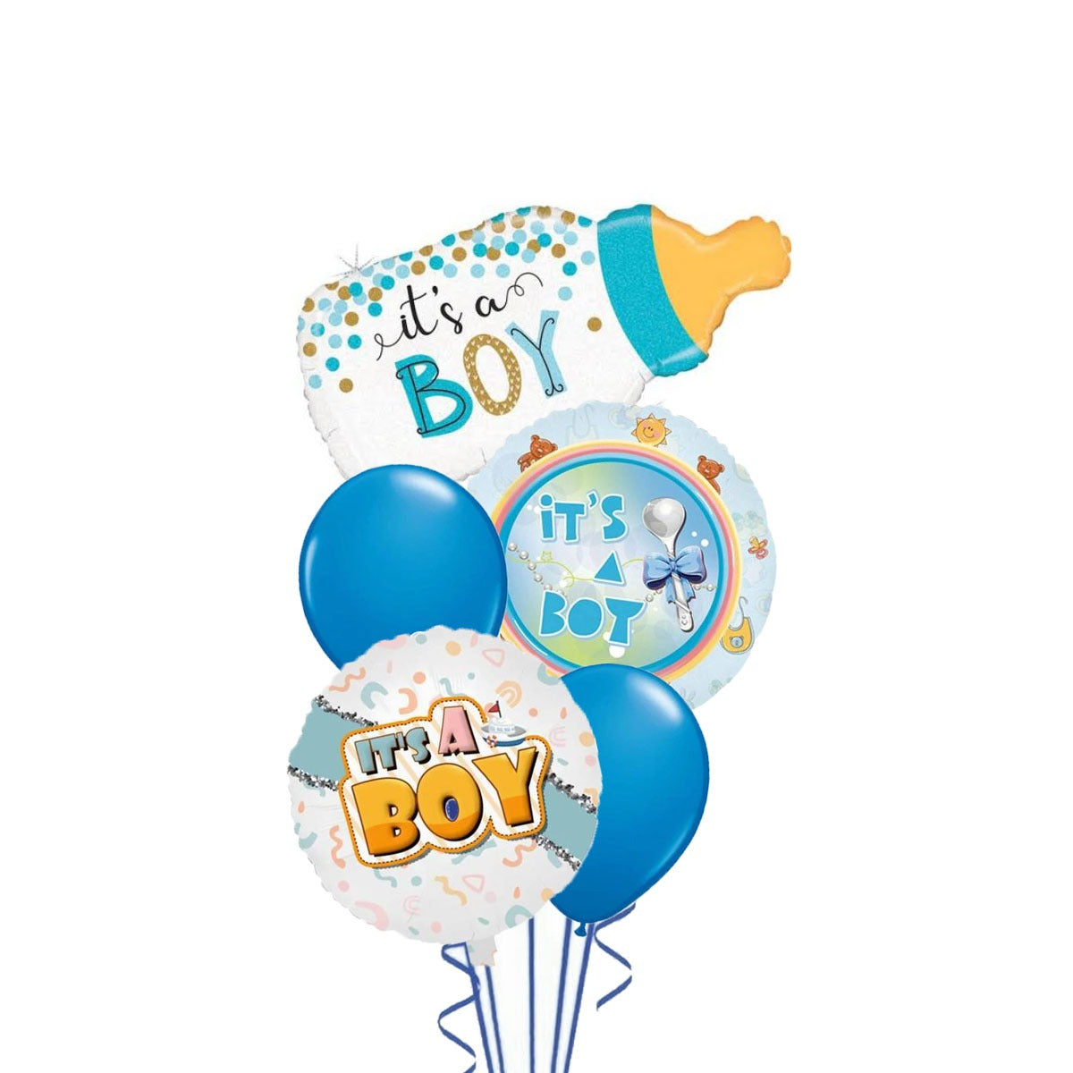 It's a Boy baby bottle foil and latex balloon bouquet