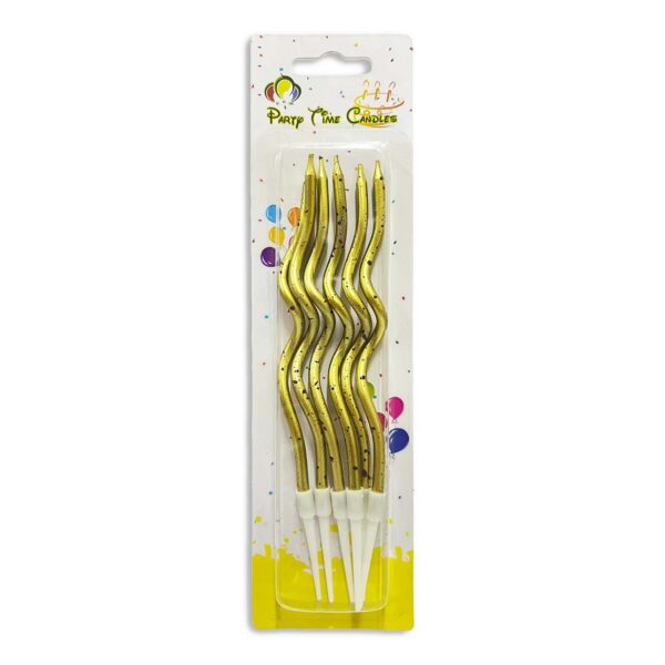 Five wavy gold metallic birthday candles