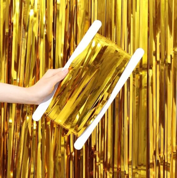 Gold foil fringe curtain