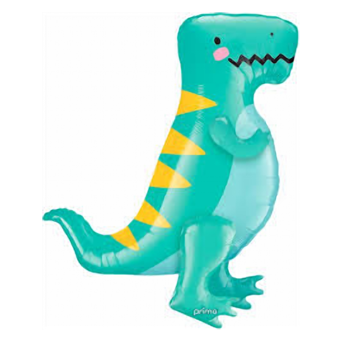 Teal dinosaur shaped foil balloon with yellow spikes