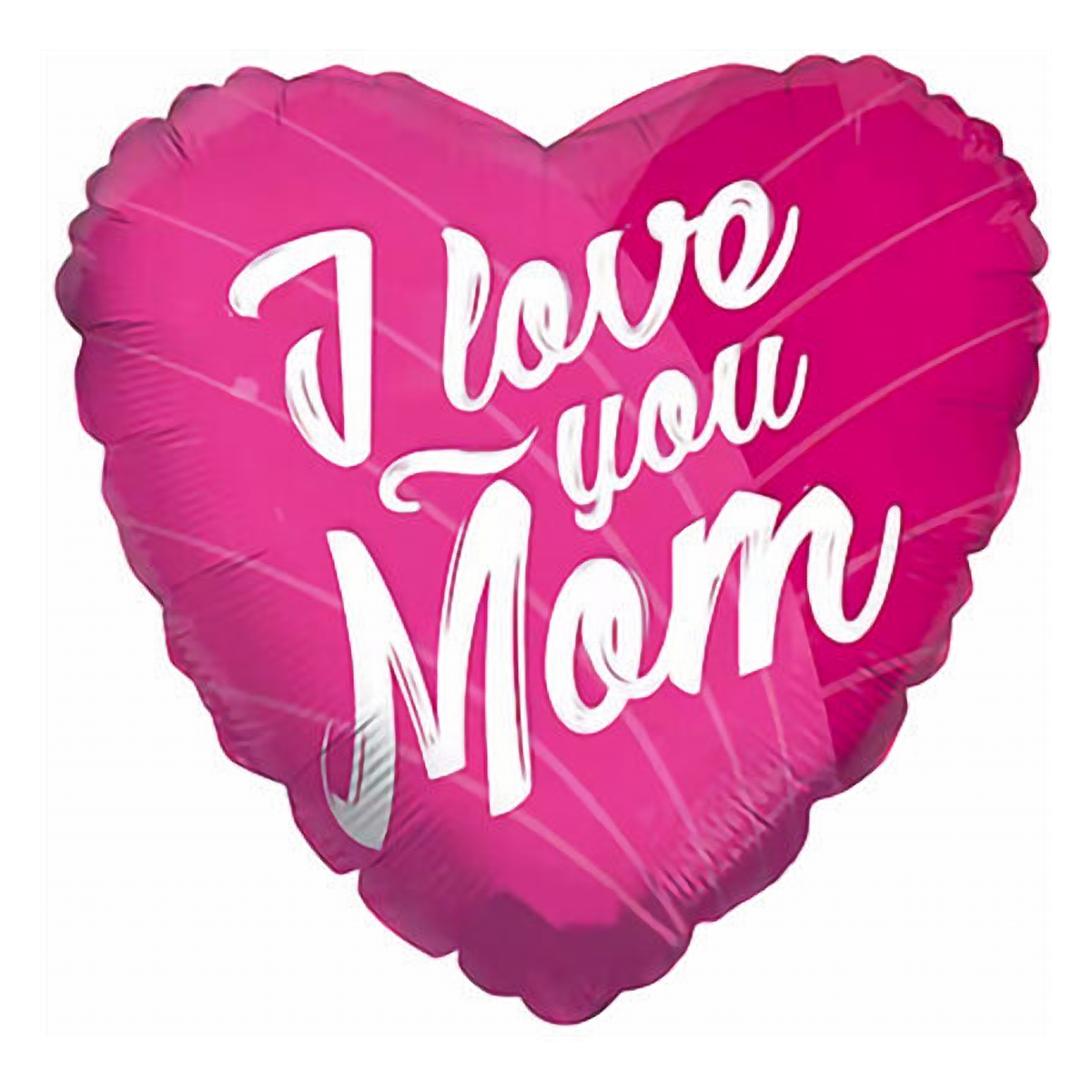 Pink heart shaped foil balloon printed with I Love You Mom