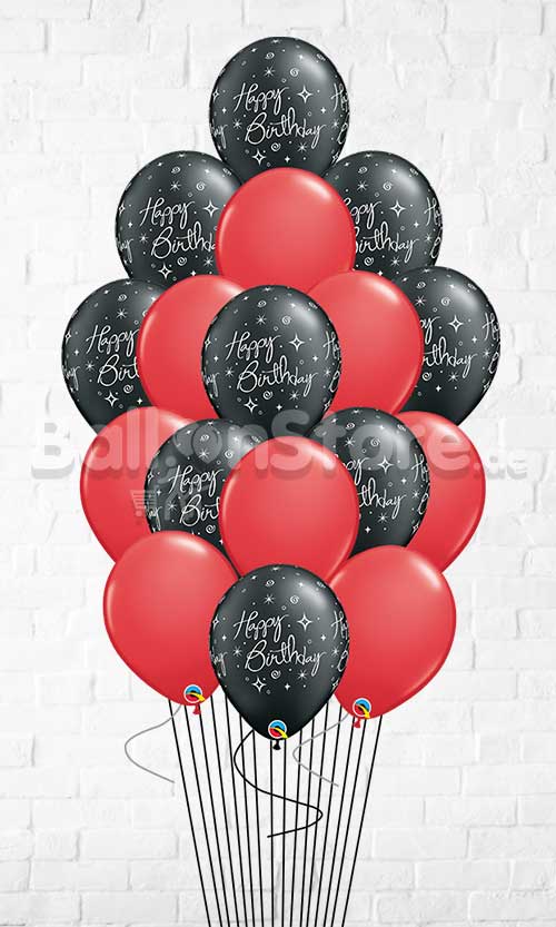 15Pcs Elegant Black Sparkle Birthday Red Balloon Bouquet With Weight