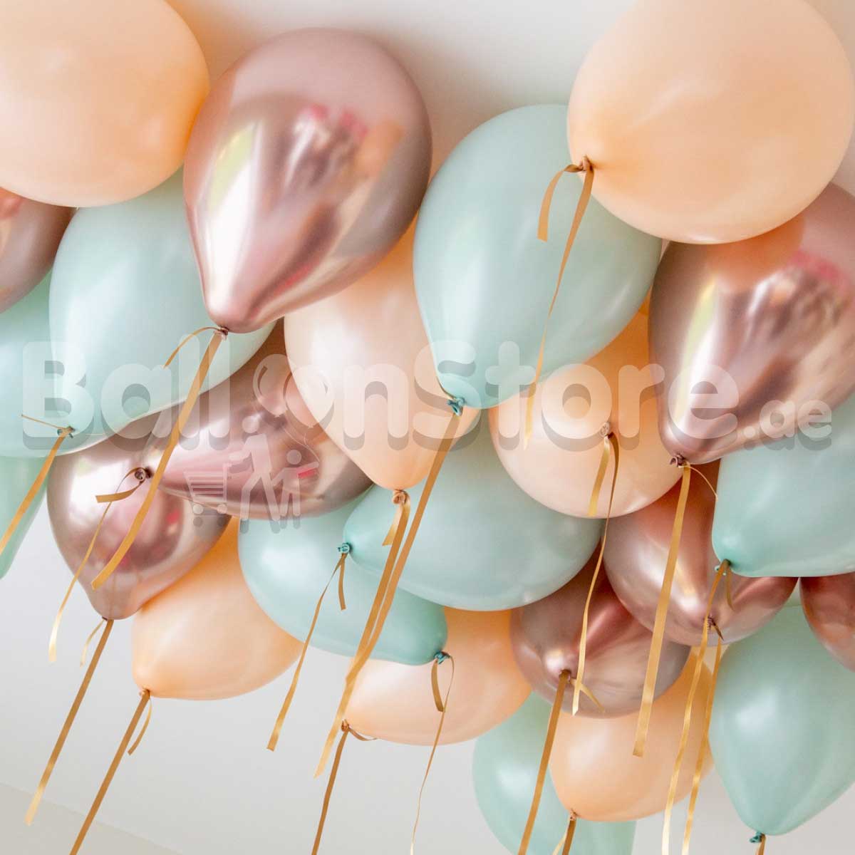 Chrome Rose Gold ,Pastel Green & Blush Helium Balloons -  25counrt