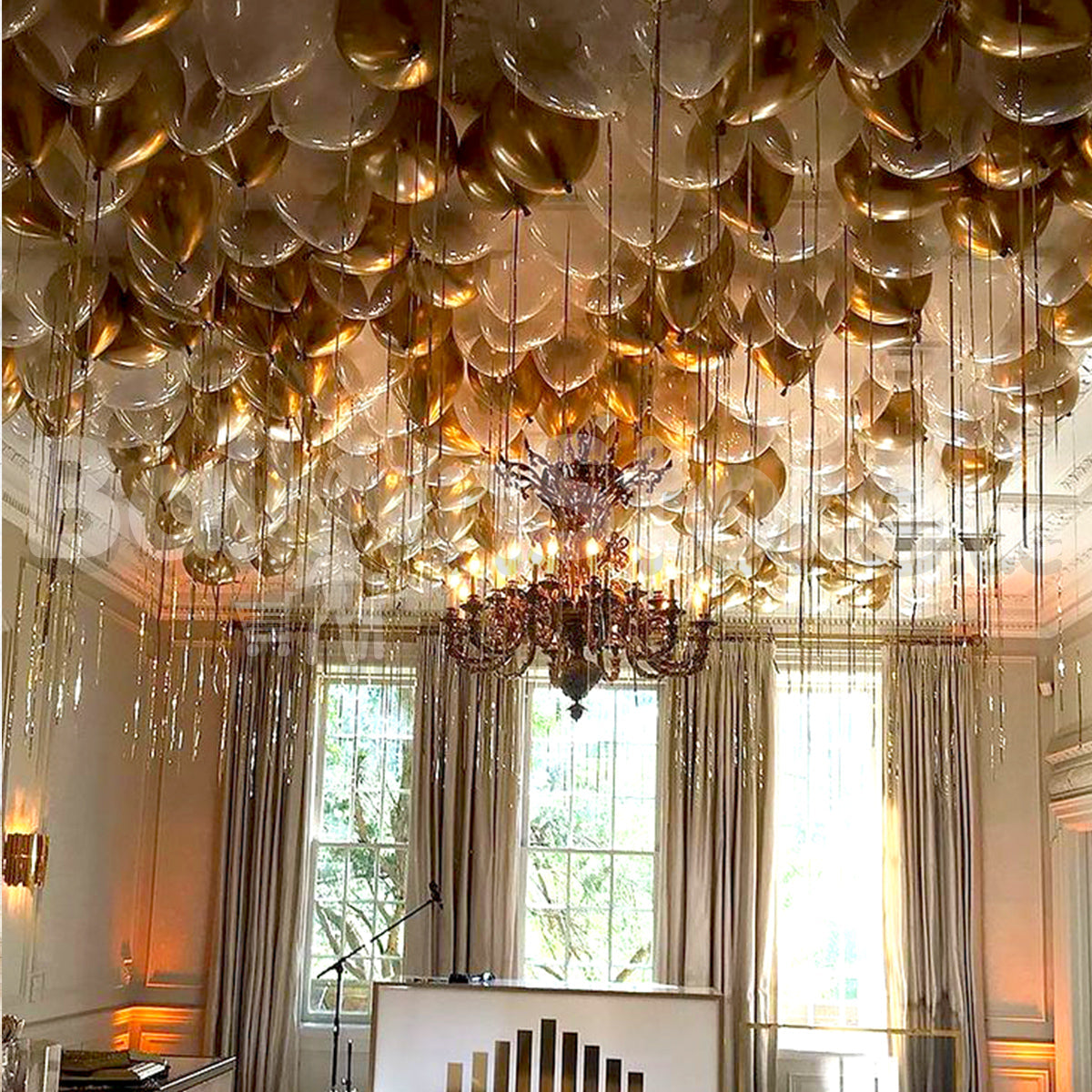 Royal Golden Chrome Helium Balloons - Mix of Chrome Gold and Diamond Clear Latex  with String & Ultra Hi-Float 50/100/200/300Count