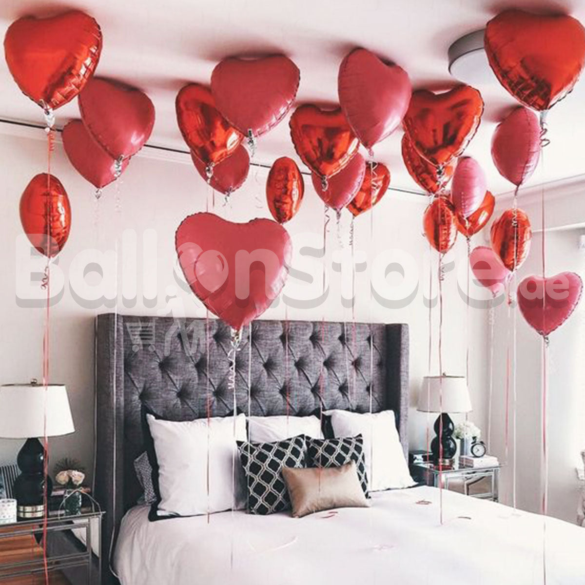 Love Red Heart Foil  Helium Balloons - Red 18inches Heart Foil / Mylar Balloons  with String on a holder  20Heart Foil