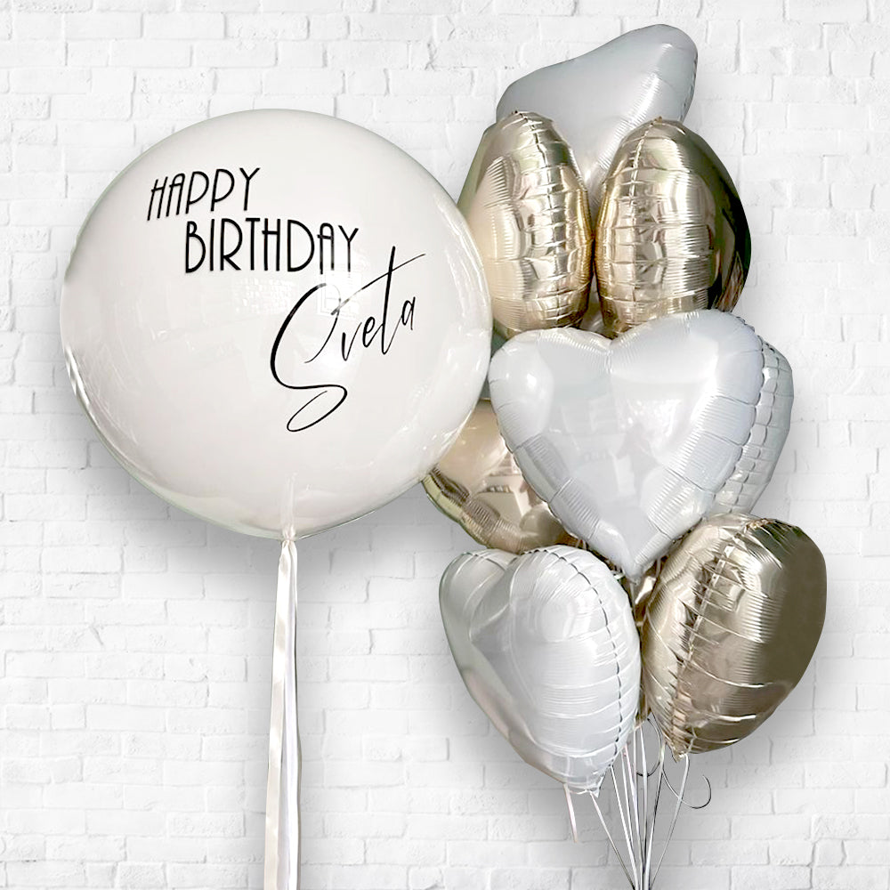 30 Inches Custom Text Aesthetic & Foil Heart Balloon Bouquet Set