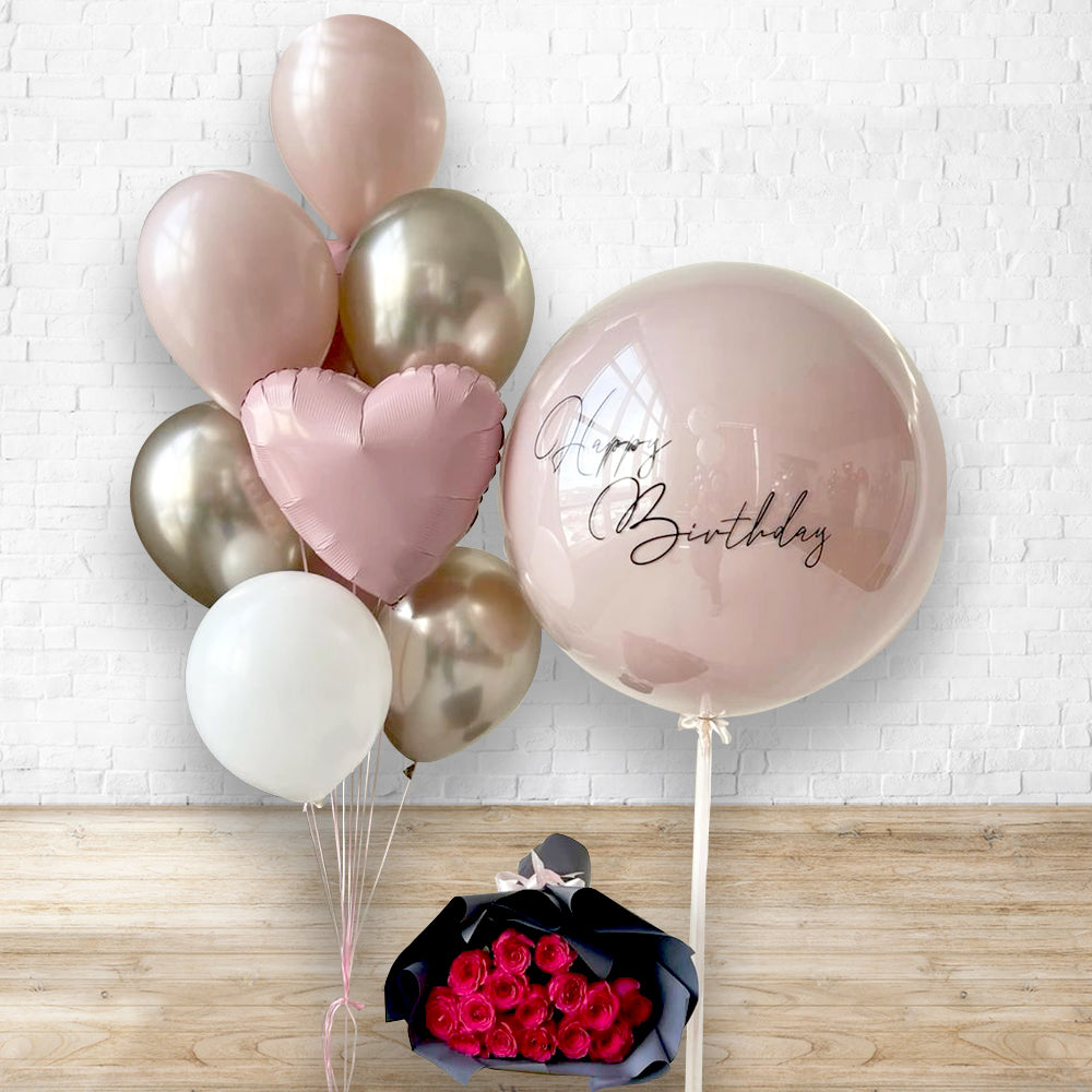 30 Inches Custom Text Aesthetic Balloon Bouquet & Fresh Flower Set