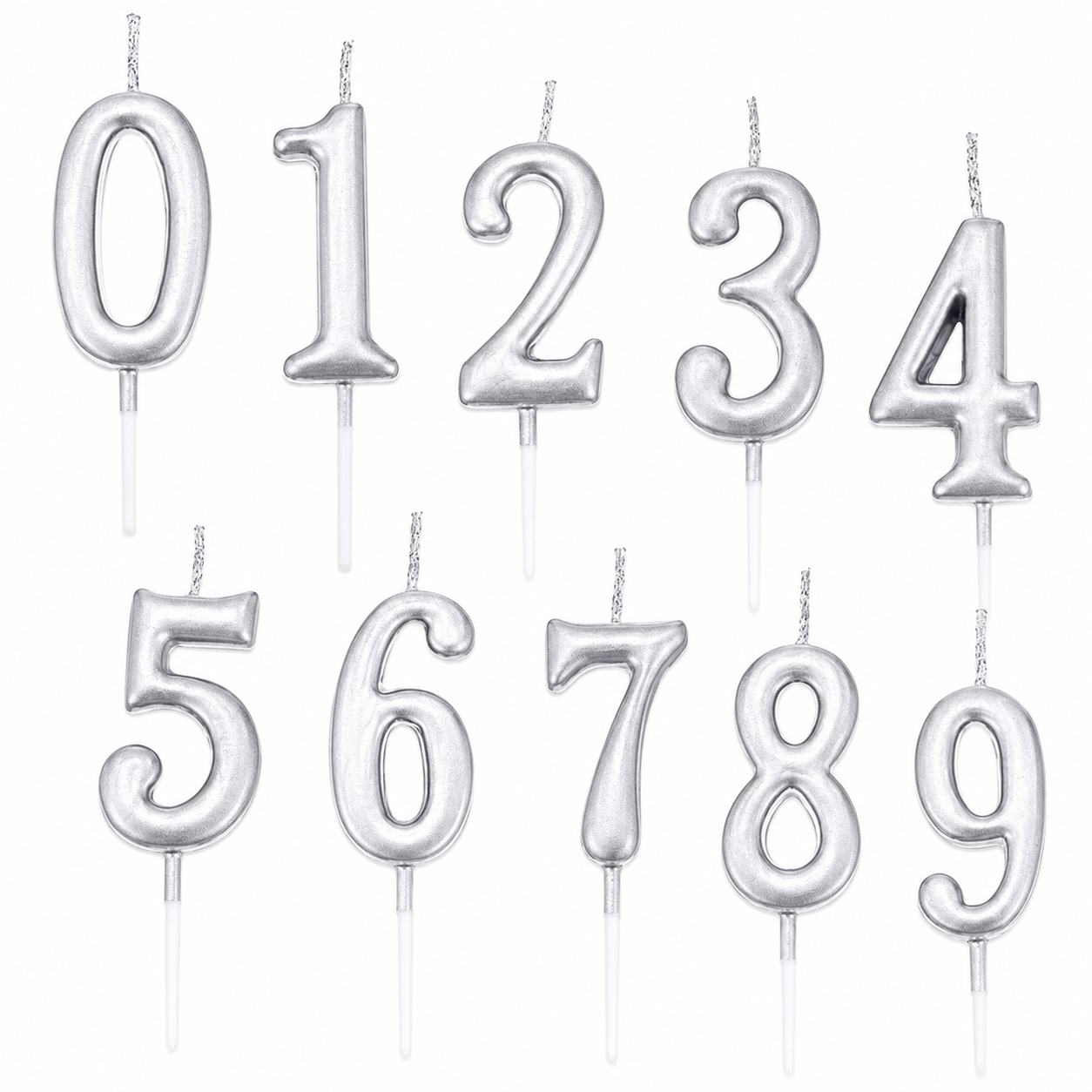 Silver Number Party Candles  - PLEASE SELECT NUMBER