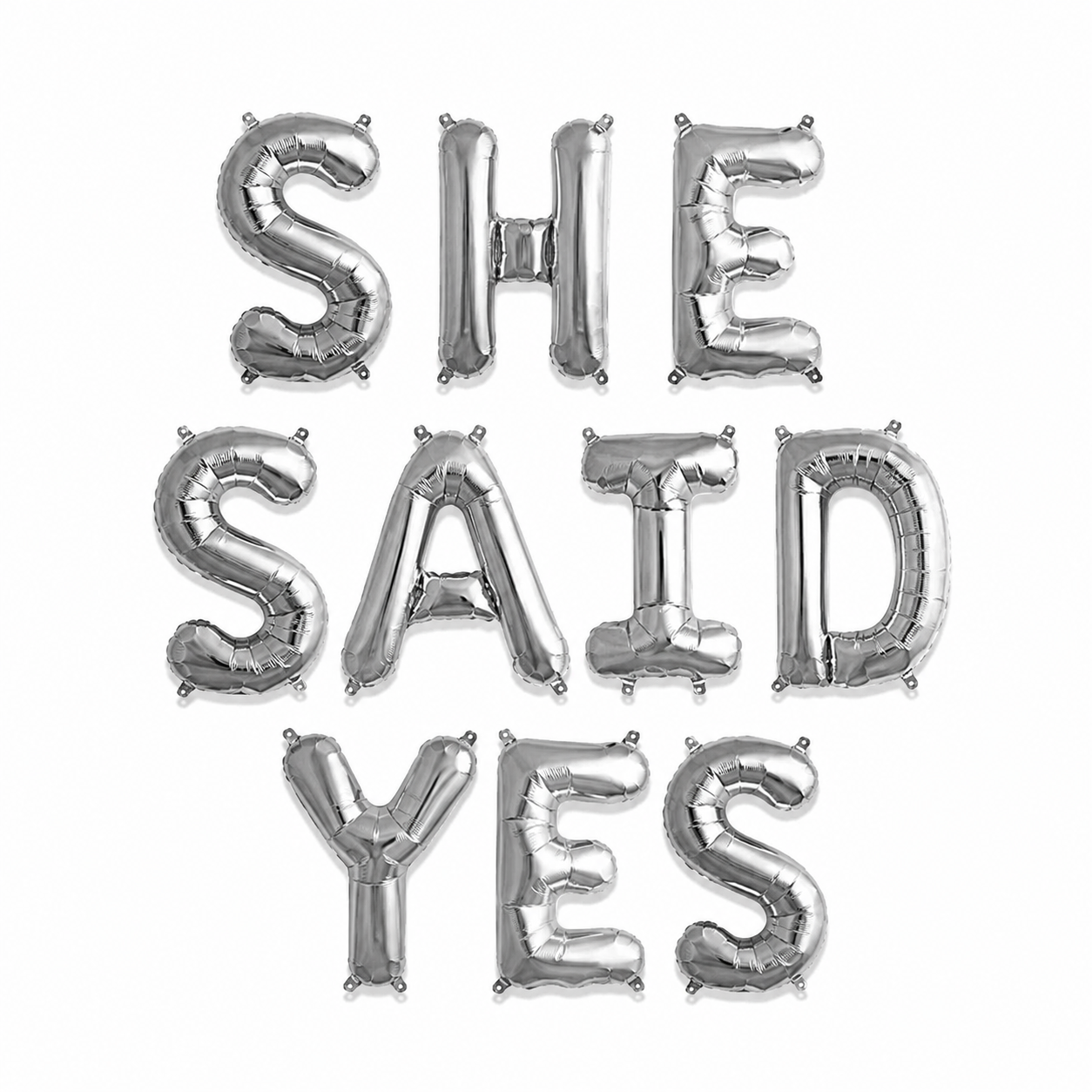 16" She Said Yes Silver Alphabet Foil Balloons Banner - Air-Filled - NON FLYING / NO HELIUM