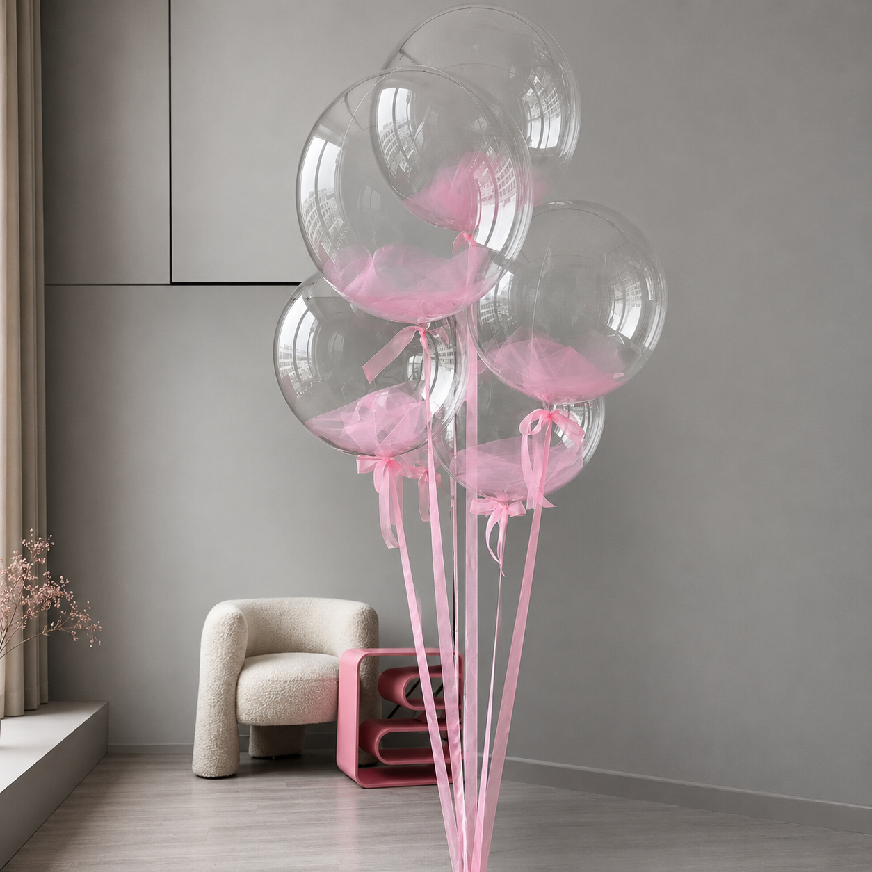 Clear Bobo balloon Pink Tulle inside