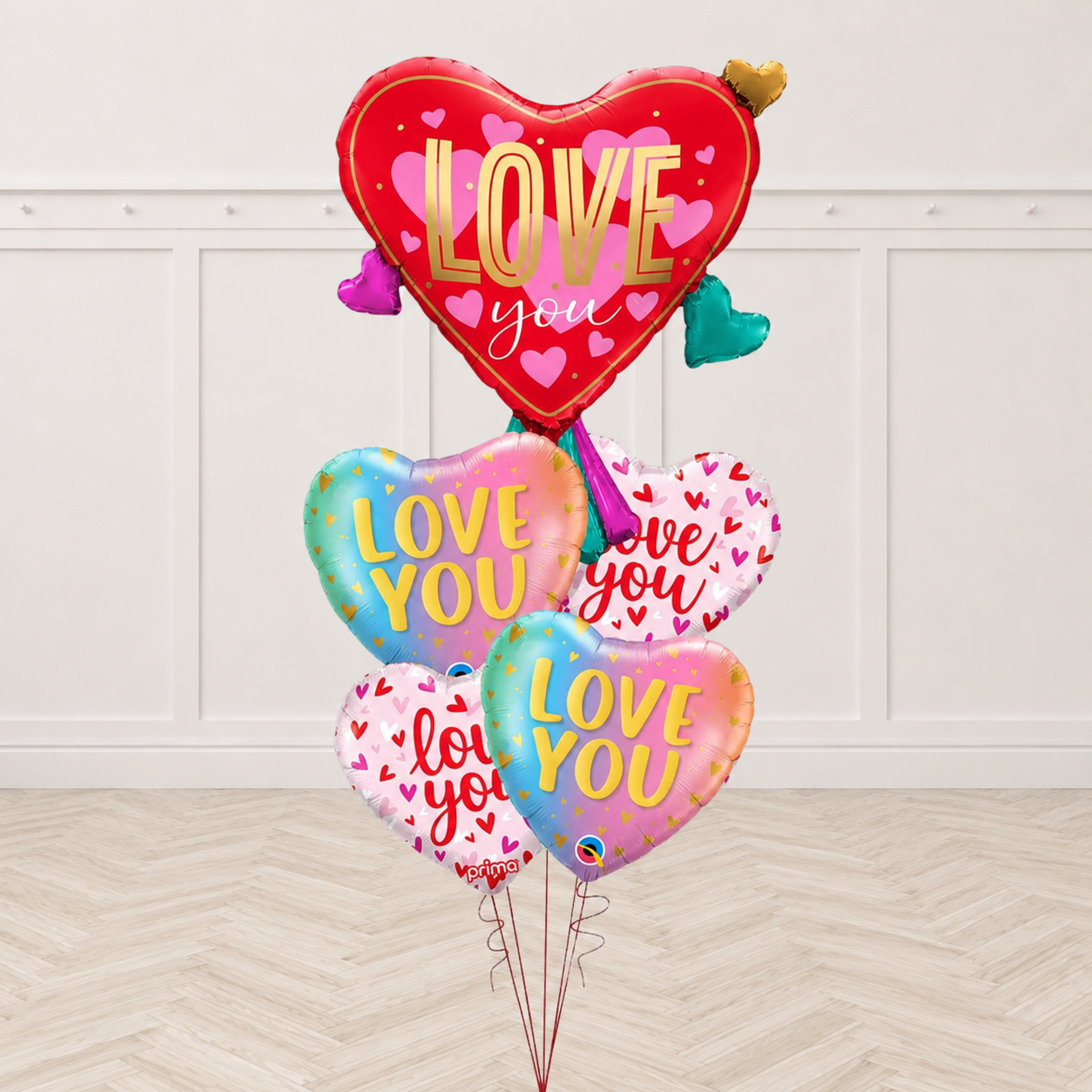 Love You Ruffle Collar Heart Shape & Pastel heart  All Foil Balloon Bouquet