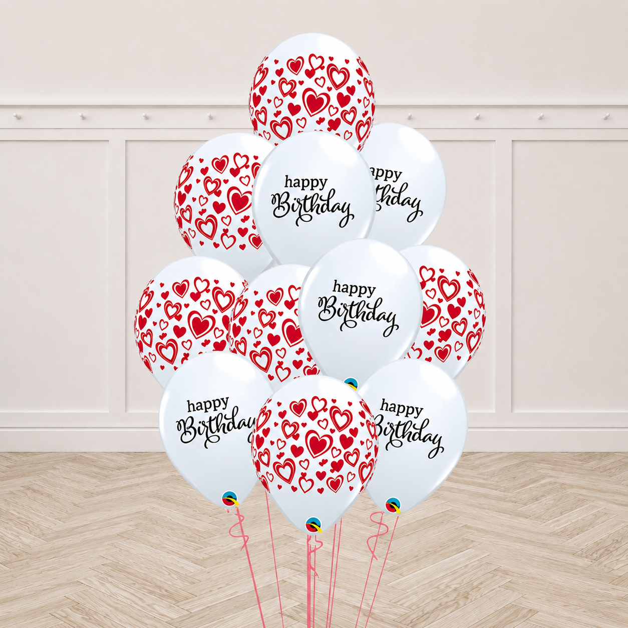 Simply Bday Double Hearts Wrap Print Balloon Bouquet - 12pcs