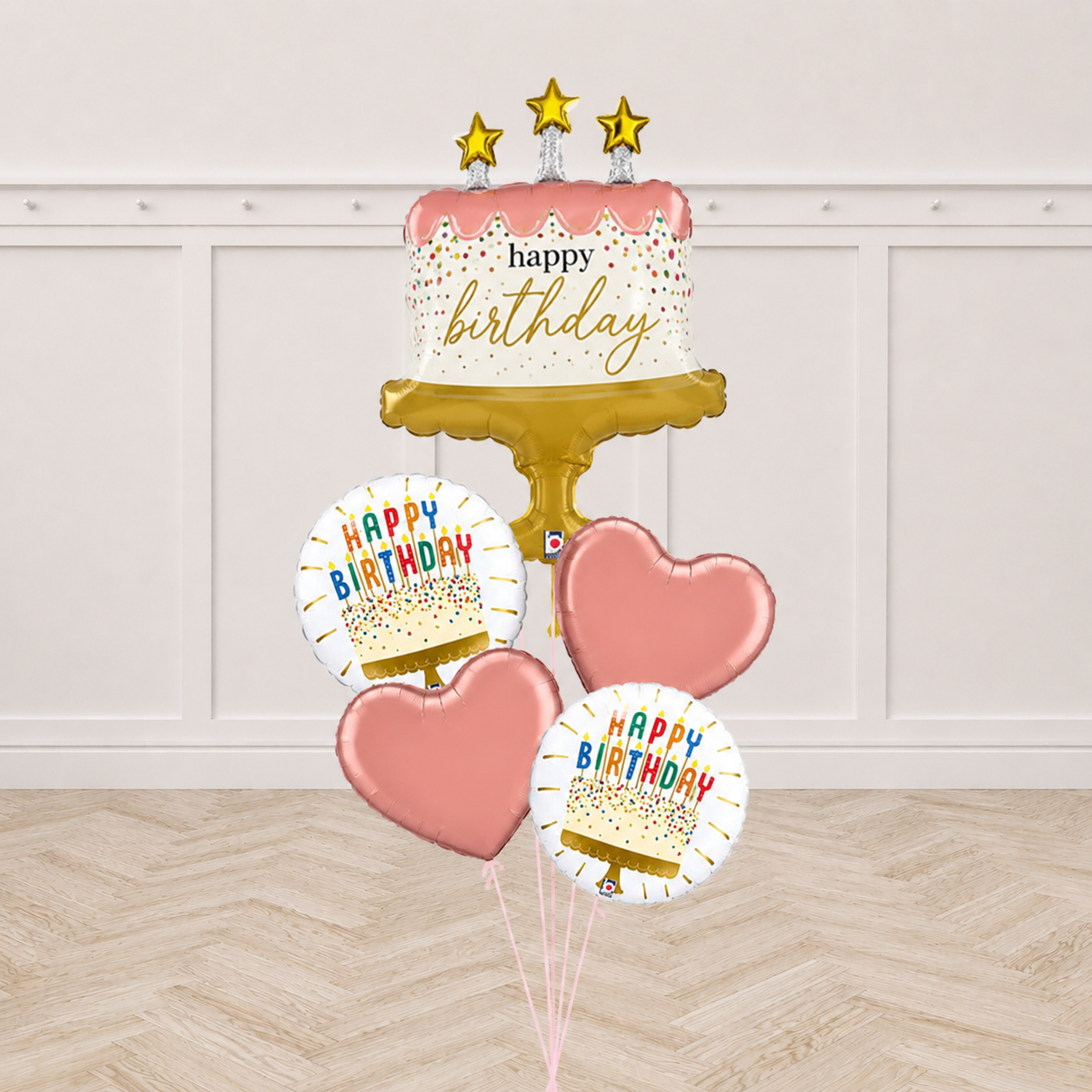 Satin Birthday Pink Cake  Happy Birthday Balloon Bouquet