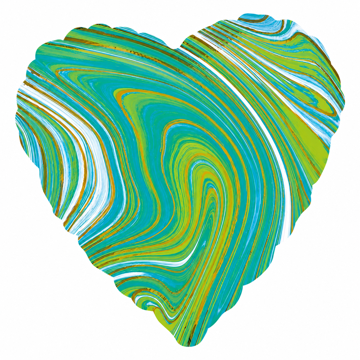 Blue Green Marblez Heart Foil Balloon