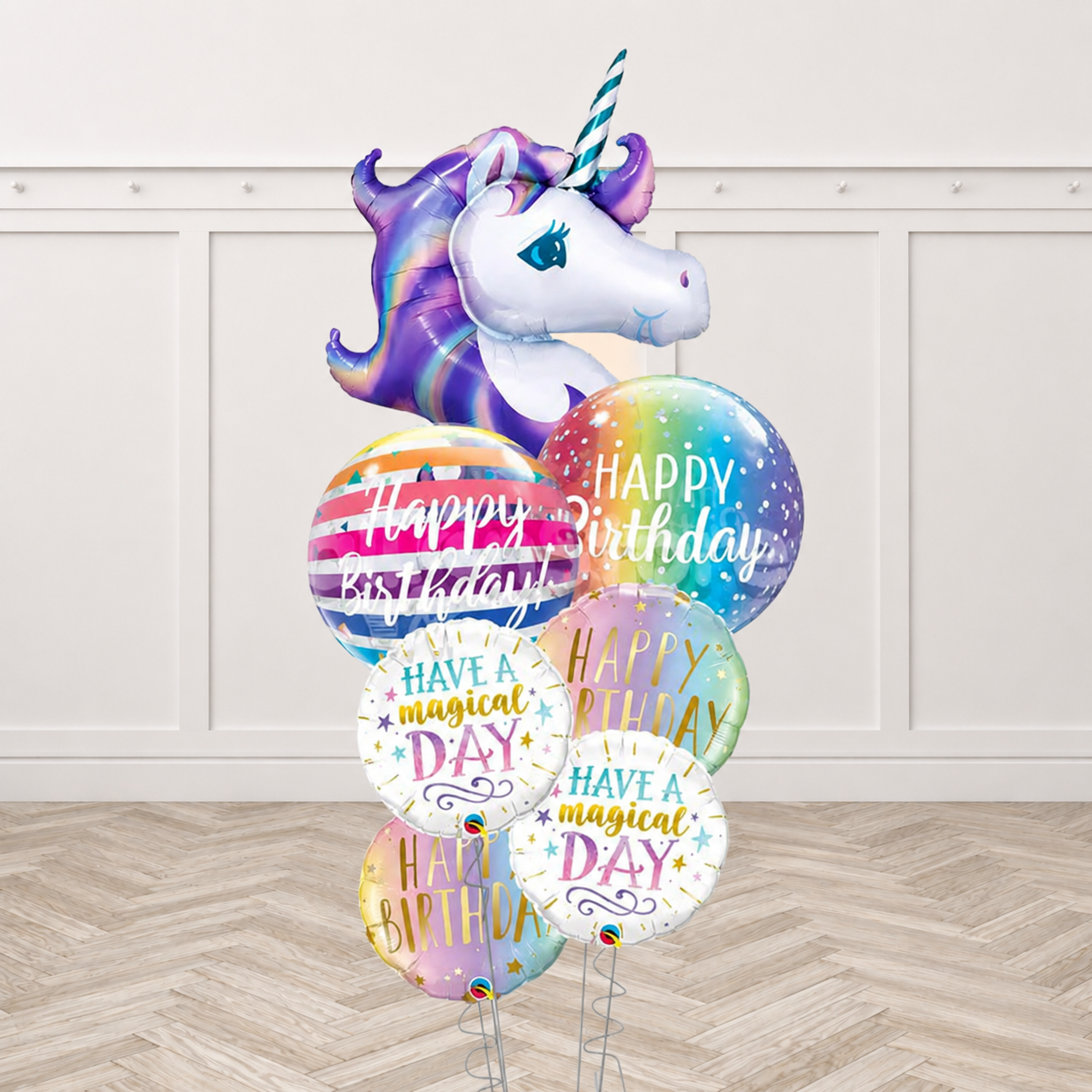 Pastel Unicorn Birthday Bright Ombre Balloon Bouquet