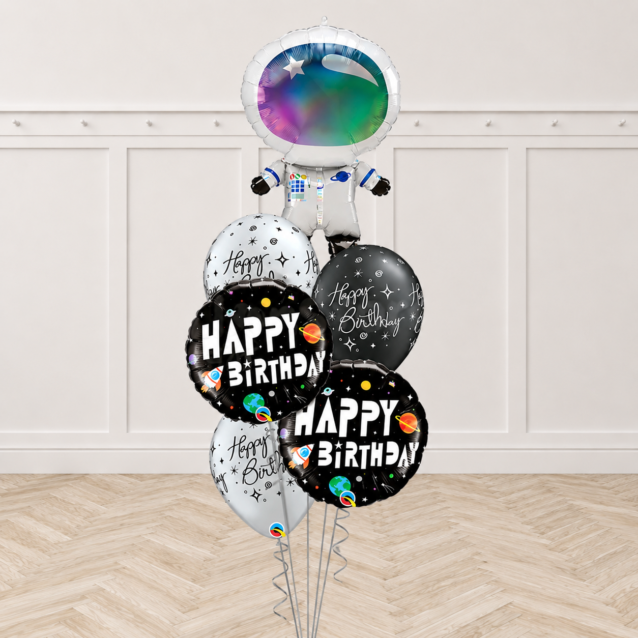 Astronaut Iridescent Birthday Sparkle Balloon Bouquet