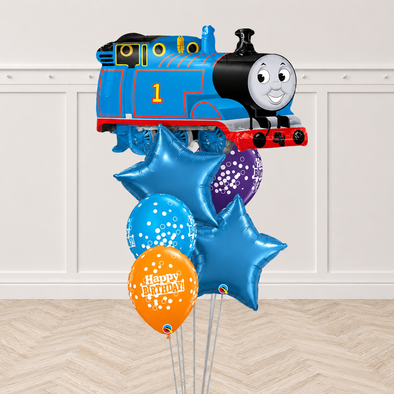 Thomas the Tank Birthday Confetti Dots Balloon Bouquet
