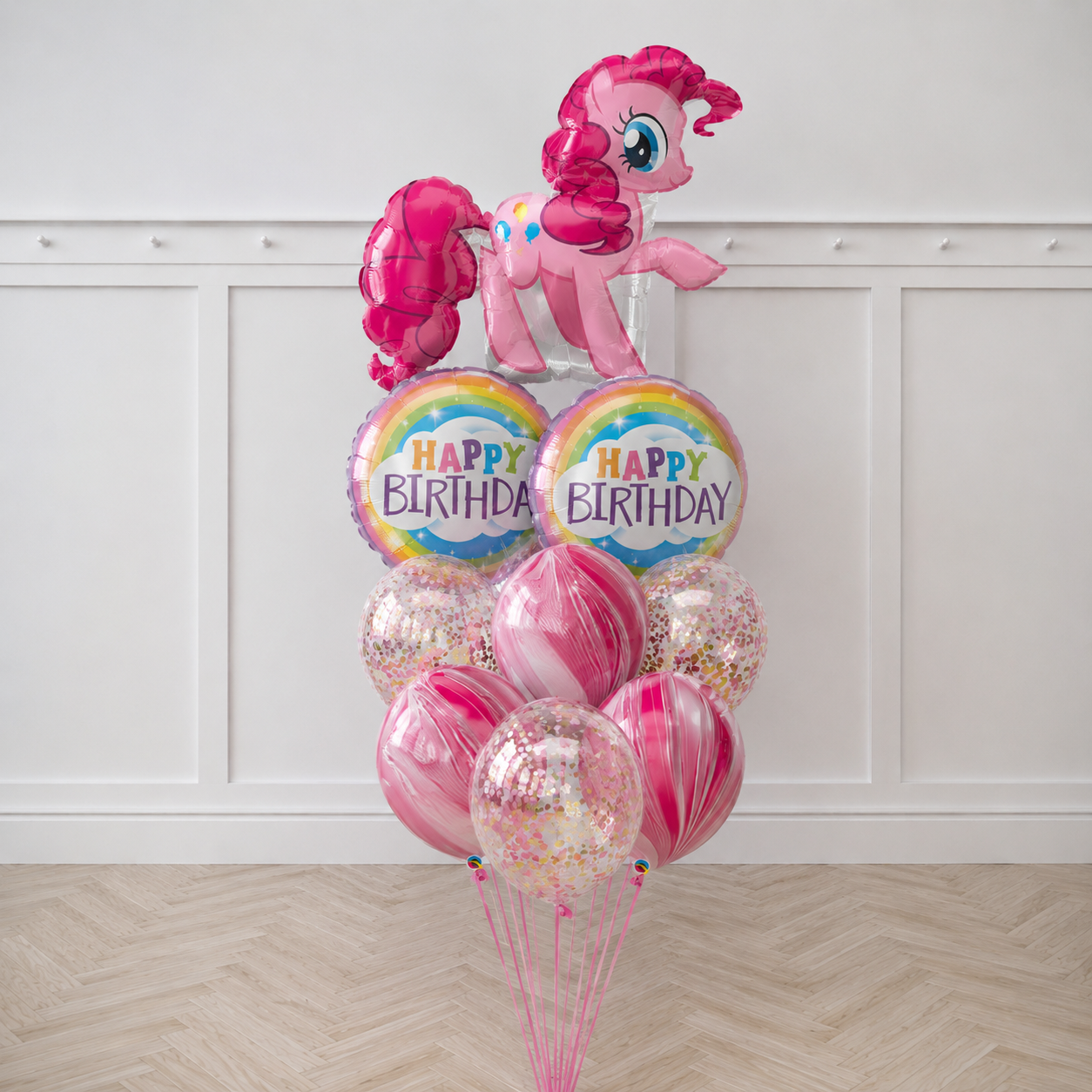 My Lil' Pony Pinkie Pie Confetti Birthday Rainbow Agate and Confetti Balloon Bouquet