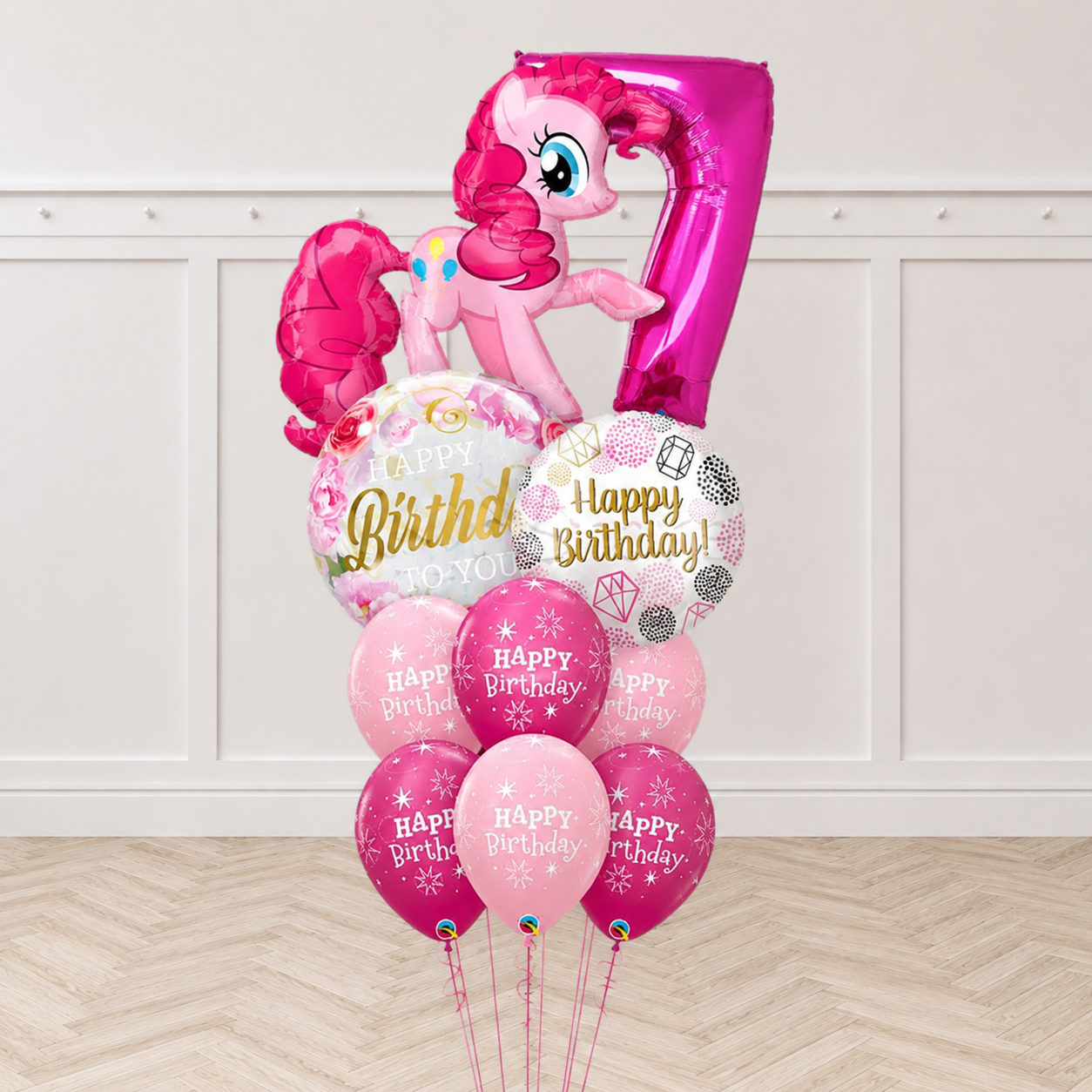 Any Number My Lil' Pony Pinkie Pie Pink Bubble Peonies Birthday Big Balloon Bouquet