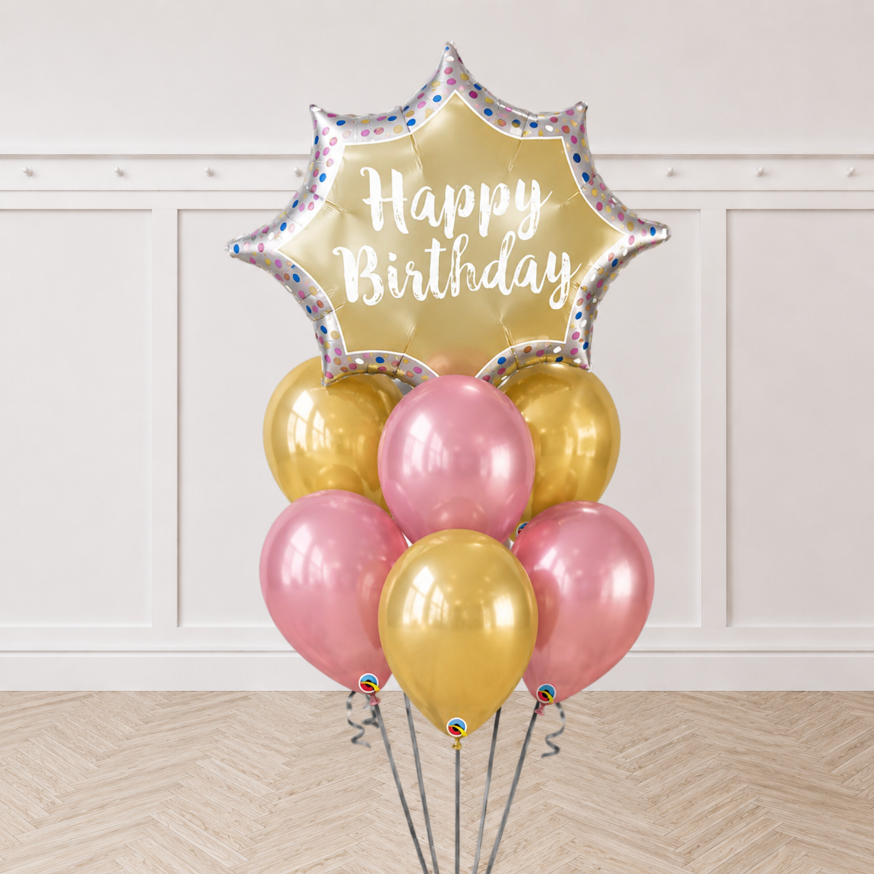 Birthday Satin Gold Sparkle Chrome Balloon Bouquet