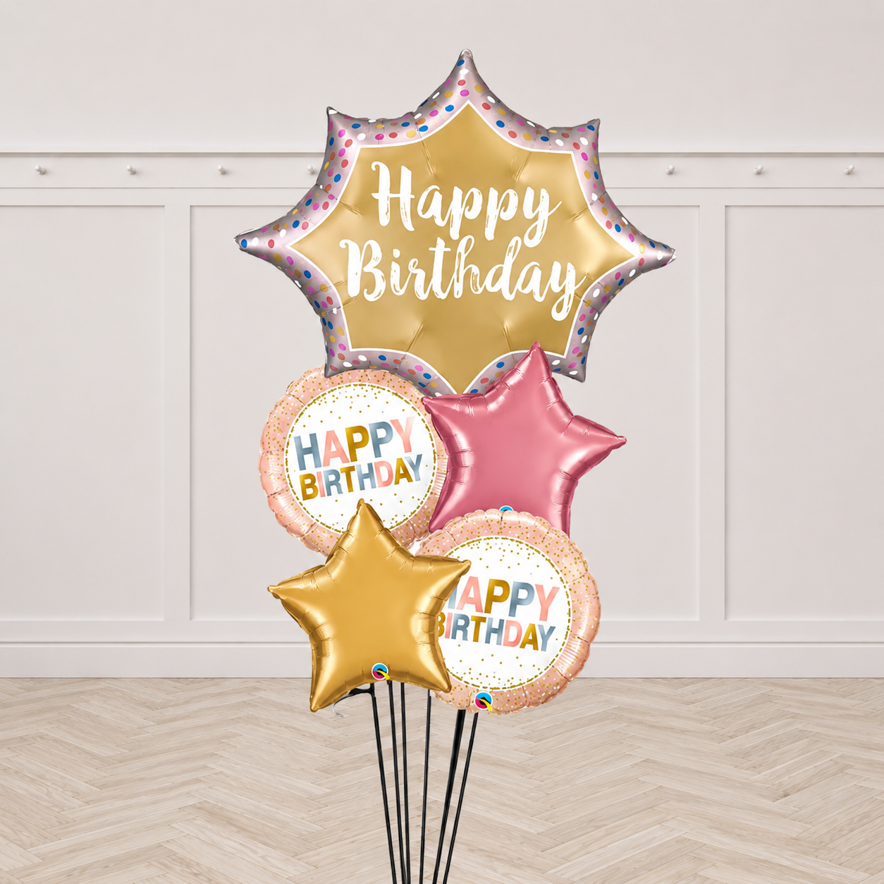 Birthday Satin Gold Pastel Balloon Bouquet With weight