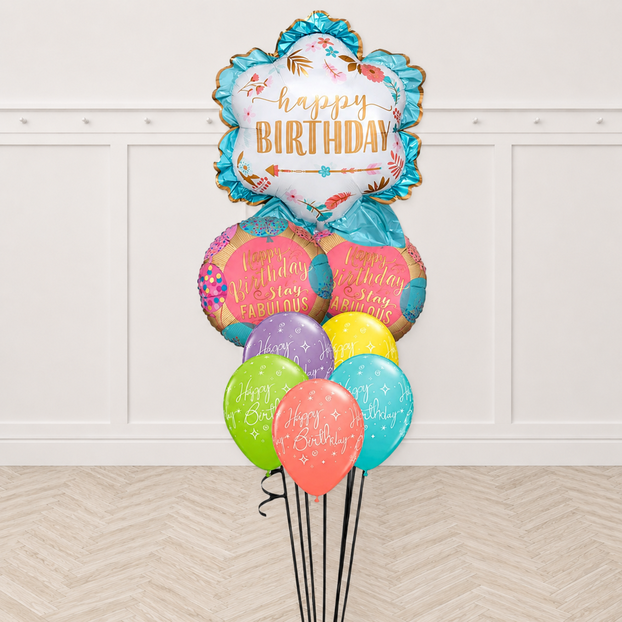 Boho Happy Bday Stay Fabulous Sparkle Balloon Bouquet