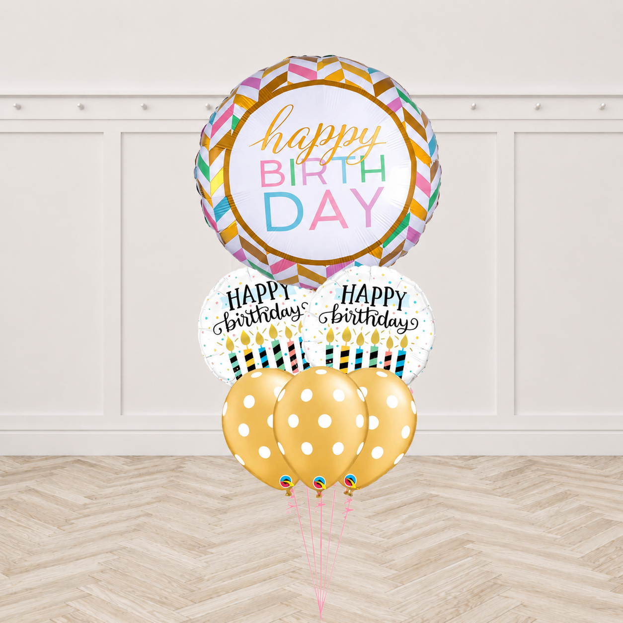 Pastel Celebration Birthday Candles Gold Big Dots Bouquet