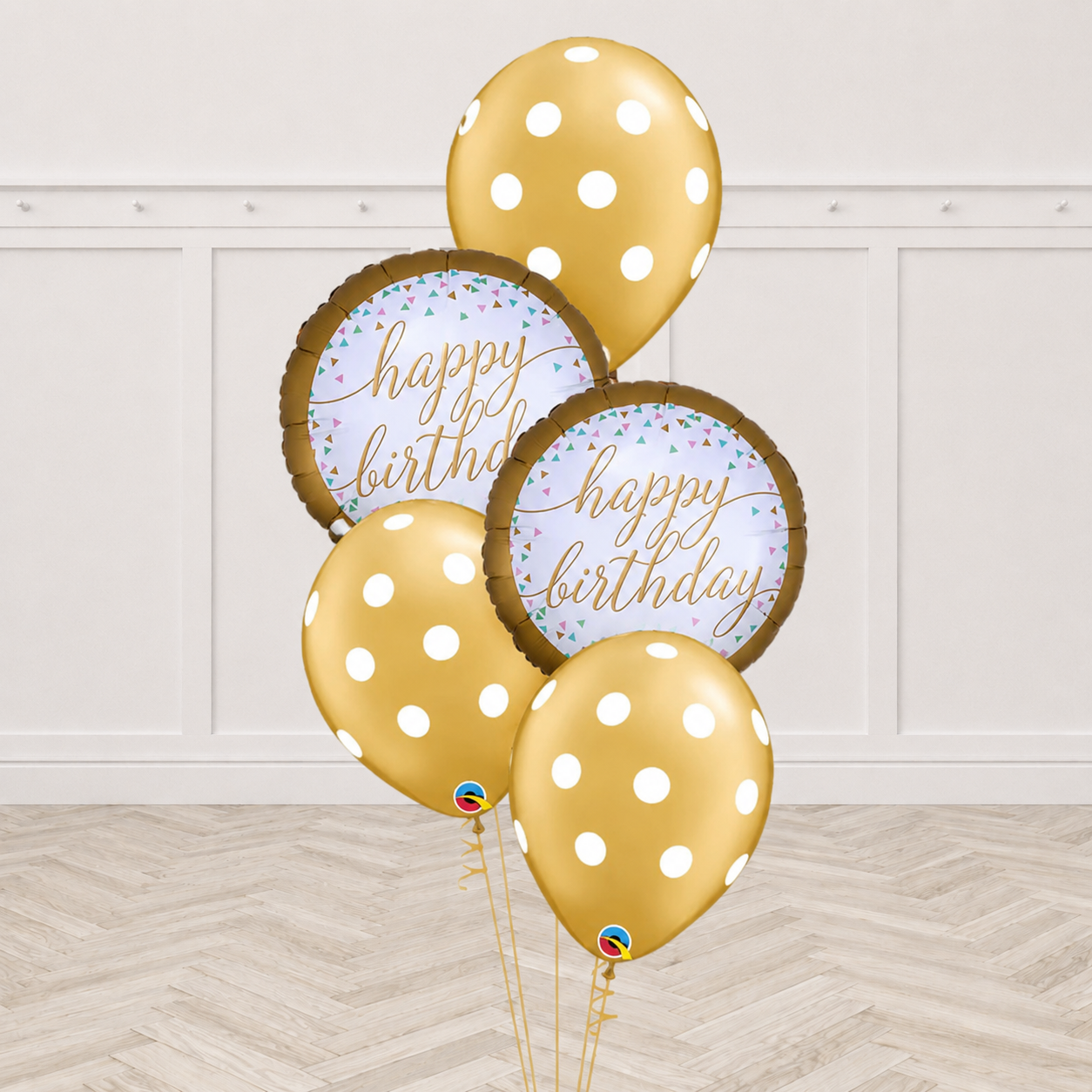 Pastel Confetti Bday Celebration Gold  Big Polka Balloon Bouquet With weight