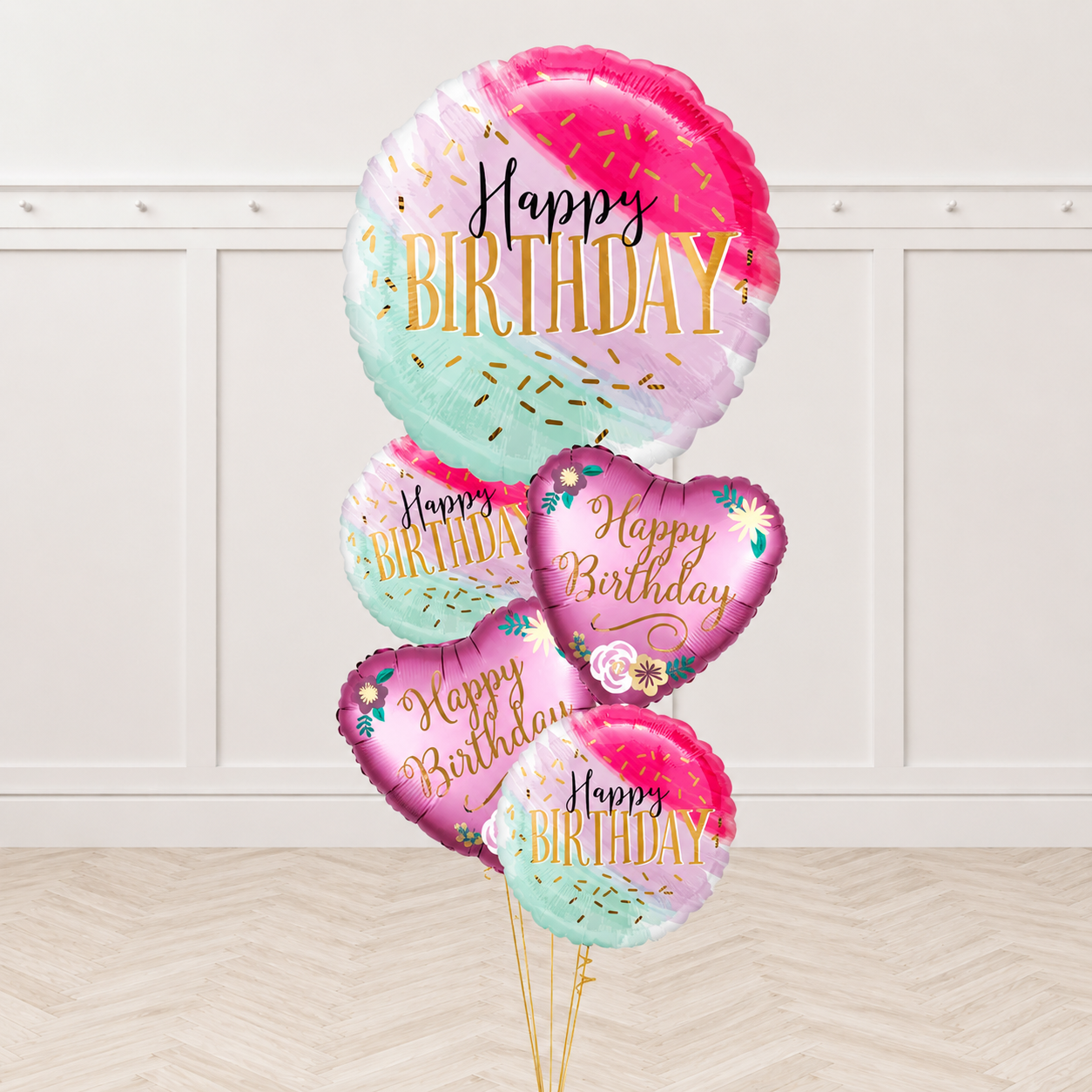 Jumbo Water Color and Satin Birthday Balloon Bouquet