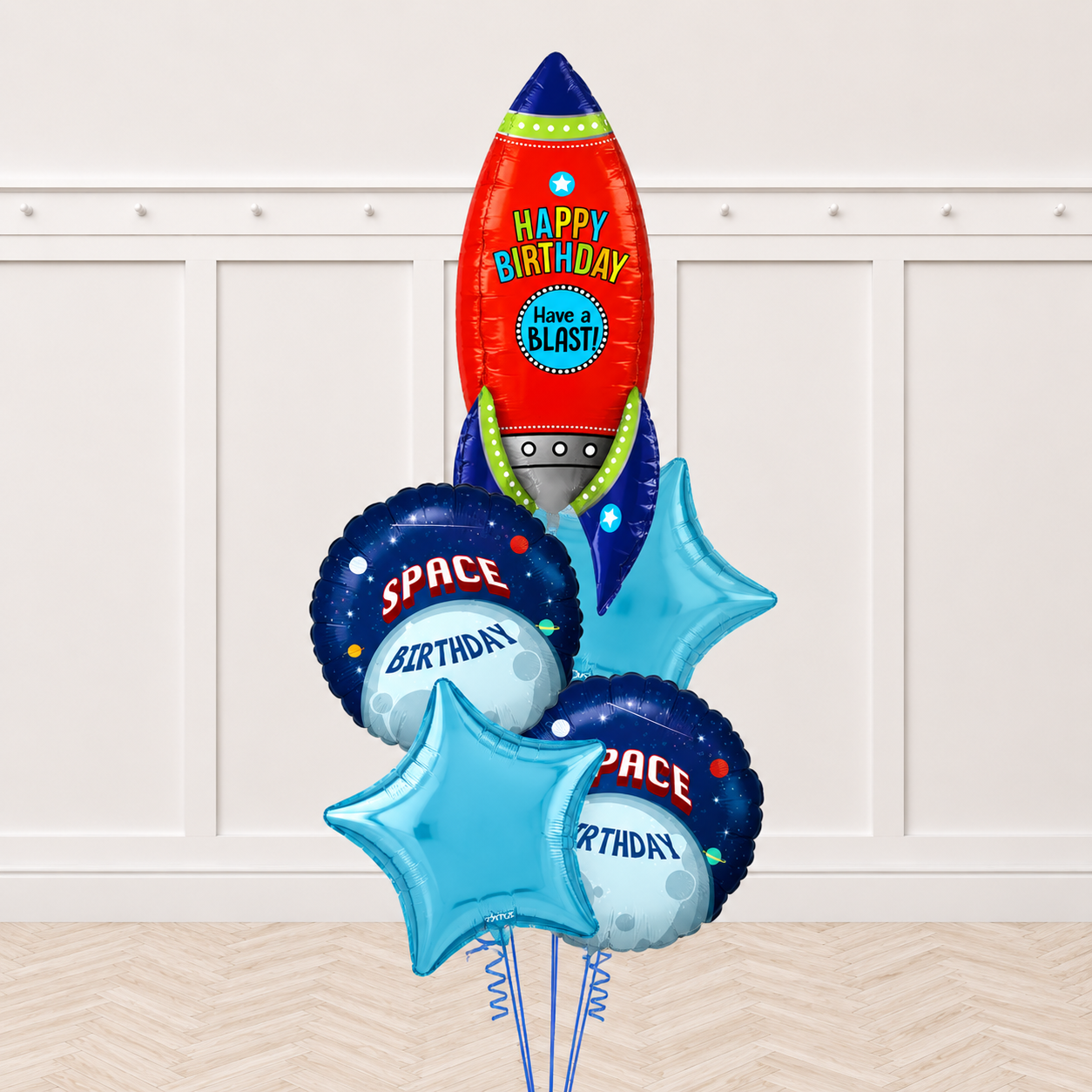 Happy Astronaut & Dimensionals Blasting Birthday Rocket All Foil Bouquet