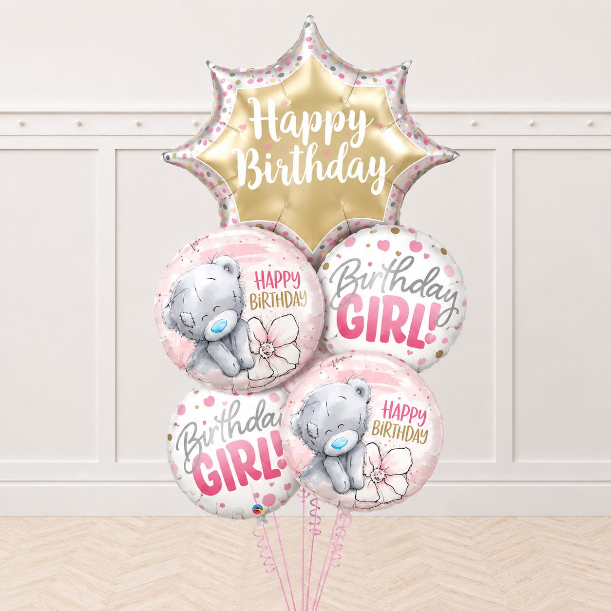 Me to You Birthday Satin Gold Burst Birthday Girl Balloon Bouquet