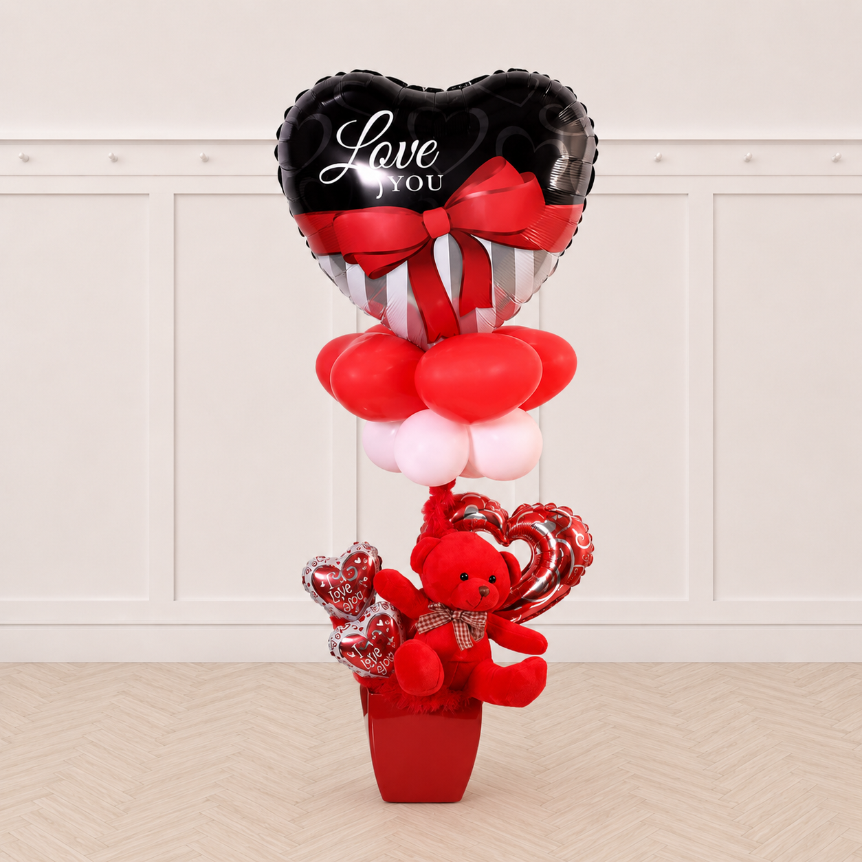 Love You Balloon Arrangement with Teddy